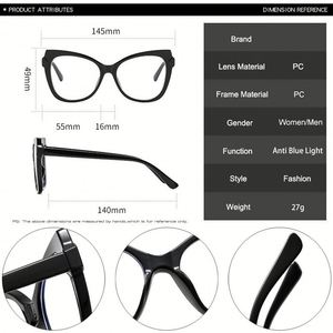 Gafas de Moda Retro Personalizadas TR90 con Marco de Ojo de Gato para Mujer, Doble Color, Bisagras de Resorte, Lentes Transparentes con Protección Anti-Luz Azul - Product Image 6