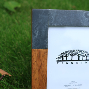 Cadre photo exquis en bois massif marron océan et incrustation de marbre bleu foncé ou <span class=keywords><strong>blanc</strong></span>, cadre photo en pierre de bois naturel <span class=keywords><strong>noir</strong></span> - Product Image 3