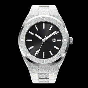 Frosted Silver Round Quartz Watch Sunburst <b>Red</b> Dial <b>Date</b> Window Luminous Markers Stainless Steel Bracelet Waterproof Business - Product Image 6