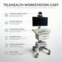 Chariot de télémédecine Meden M6 à double écran avec roues, station de travail mobile en télésanté, caméra PTZ, haut-parleurs, pour hôpital, USI, télétravail