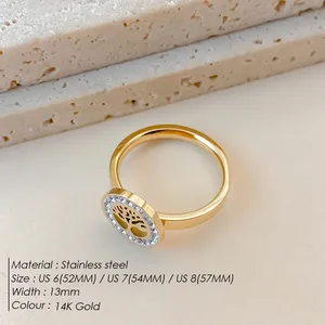 EManco Arbre porte-bonheur creux créatif incrusté <span class=keywords><strong>de</strong></span> strass Disque Anneau exagéré plaqué or Géométrique <span class=keywords><strong>Cercle</strong></span> Anneaux Bijoux Wholes - Product Image 2
