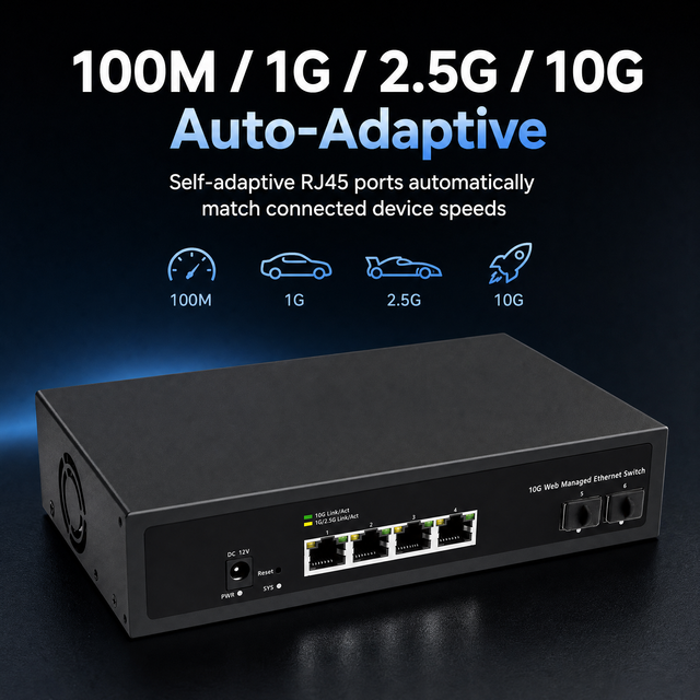 Intelligent Web Managed Switch 4 Port 10G RJ45 2 SFP Uplink for High Speed Enterprise Network System
