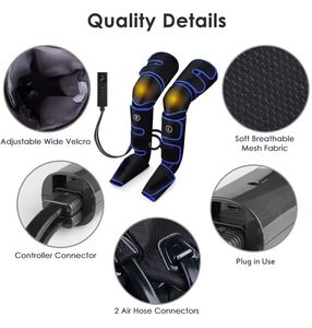 เครื่องนวดขาแบบบีบอัดอากาศพร้อมระบบนวดที่นวด6D/ให้ความร้อนและควบคุมเวลาเพื่อการไหลเวียนบรรเทาอาการปวดกล้ามเนื้อและพักฟื้น - Product Image 5