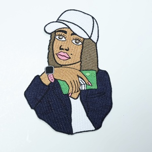 맞춤형 인기 어두운 피부색 소녀 자수 패치 제작 및 흑인 소녀 자수 라벨 홍보 - Product Image 2