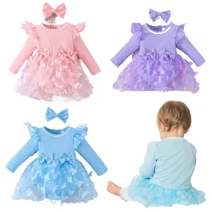 Hot Sale 0-2Y Kleinkind Kleinkinder Baby Mädchen Kleidung Herbst Winter Großhandel hübsche süße Stil Langarm Kleid für Neugeborene