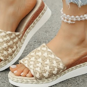Nouvelles mules <span class=keywords><strong>compensées</strong></span> tissées colorées pour femmes été 2025 - <span class=keywords><strong>Espadrilles</strong></span> <span class=keywords><strong>à</strong></span> semelle épaisse, sandales décontractées <span class=keywords><strong>à</strong></span> bout ouvert pour la plage - Product Image 4