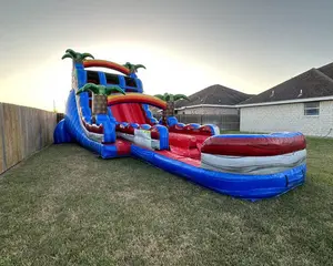 20ft Baja Double Lane Splash Water Slide Air Huge High Quality Inflatable Slide With Tunnel