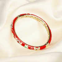SHINNYGIFTS Or Charnière Bracelet Cloisonné Bracelet Cuivre Émail Bijoux Floral Fleur Bracelets pour Femmes À La Mode Boîte-Cadeau