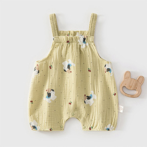 Combinaison d'été pour bébé fille en coton gaze, fine, à imprimé floral, avec étiquette, pour nourrissons - Product Image 1