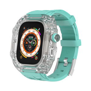 Rose Gold Nút Sang Trọng Trong Suốt Xem Trường Hợp Mod Kit Đối Với Apple Xem 49Mm Siêu Fkm Cao Su Ban Nhạc Đồng Hồ 44 45Mm Sửa Đổi - Product Image 2