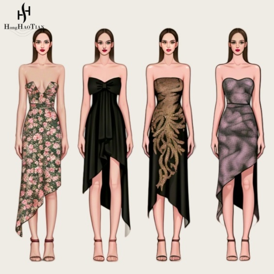 Custom Make Own Brand Low MOQ Strapless Crocheted A-Line Casual Women's Dress High Quality Garment