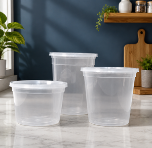 Gobelets jetables transparents en PP avec couvercles hermétiques pour traiteur, portions à emporter, sauces et contenants pour slime - Product Image 1