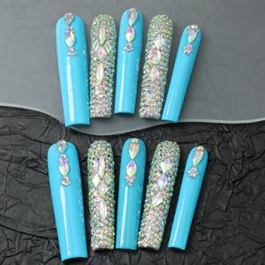 Ongles artificiels en acrylique de luxe, 10 pièces, faits à la main, design carré diamant, ensemble d'ongles à presser personnalisés pour doigts, marque privée - Product Image 2