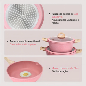 Ollas y Sartenes de Alta Calidad con Asas de Madera Suaves al Tacto, Cerámica Rosa Antiadherente, Juego de Utensilios de Cocina de Aluminio Fundido a Presión - Product Image 6