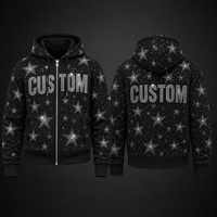 Veste zippée surdimensionnée pour homme, style streetwear, motif étoile, avec strass thermocollants, logo personnalisé