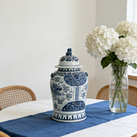 Pot à gingembre chinois de style antique bleu et blanc avec motif de dragon peint à la main, motif floral décoratif pour la maison, cadeau pour un ami