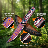 Couteau à lame fixe d'extérieur en acier Damas, couteau de camping et de chasse, couteau de poche, manche en bois, couteau à fruits portable pour la maison, étui en cuir DM046