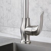 Robinet de cuisine monocommande moderne classique en acier inoxydable 304 poli, rotation libre à 360 degrés, mélangeur eau chaude et froide