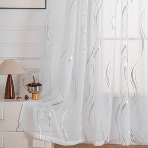 Cortinas transparentes con estampado de ondas de agua, diseño en <span class=keywords><strong>blanco</strong></span> <span class=keywords><strong>y</strong></span> negro con estampado en caliente dorado/plateado, tratamiento de ventana elegante para decoración del hogar - Product Image 6