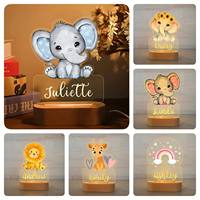 Lampe de nuit LED personnalisée pour enfants, motif animal, avec nom personnalisé, en acrylique, pour table