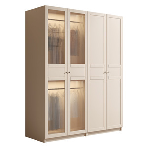 Armario con Puertas de Vidrio Color Crema, Puertas con Bisagras, Gran Capacidad, Mueble de Almacenamiento para Dormitorio - Product Image 1