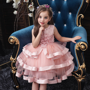 Childrens Princess Dress Pink Multi Layered Tulle A Line Sweetheart Neckline Flower Girl Dress For Wedding Party - Product Image 1