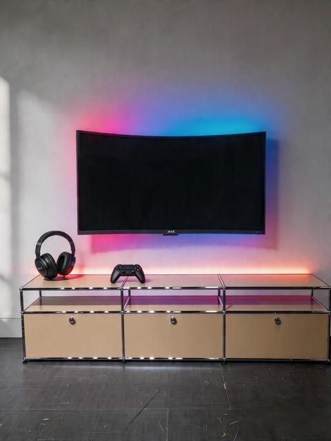 Modern Minimalist Modular TV Stand Stainless Steel Eco-Friendly Powder Coating Formaldehyde-Free Odorless Media Cabinet