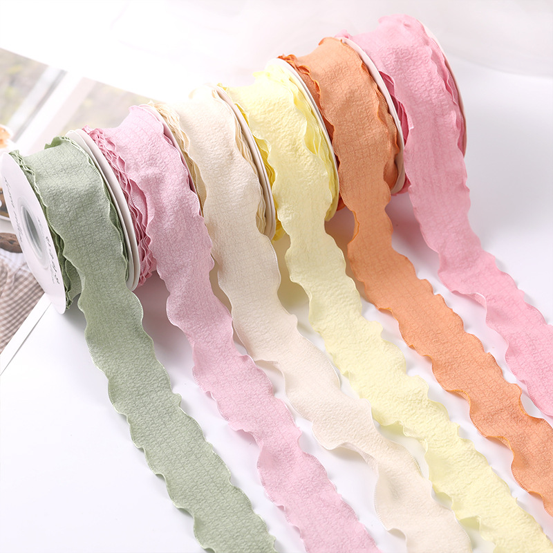 High-grade Linen Fishtail Ribbon Diy Pleated Wave Satin Ribbon Cake Bouquet Ribbons for Gift Wrap