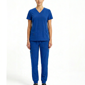 V Neck Zipper <b>Scrub</b> Top and Jogger Leg Pants Set Professional Manicurist Spa Salon <b>Uniform</b> <b>Scrubs</b> Nursing <b>Uniform</b> Medical <b>Scrub</b> - Product Image 1