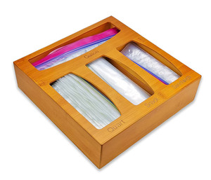 Wholesale Bamboo Wood Ziplock Bag Storage Organizer And Dispenser Ziplock Storage Bag Organizer