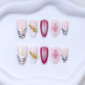 Nuevo diseño personalizado 3D <span class=keywords><strong>de</strong></span> rayas <span class=keywords><strong>de</strong></span> <span class=keywords><strong>cebra</strong></span> francesa Rosa 100% <span class=keywords><strong>uñas</strong></span> a presión hechas a mano al por mayor <span class=keywords><strong>uñas</strong></span> postizas pegamento para <span class=keywords><strong>uñas</strong></span> artificiales - Product Image 3