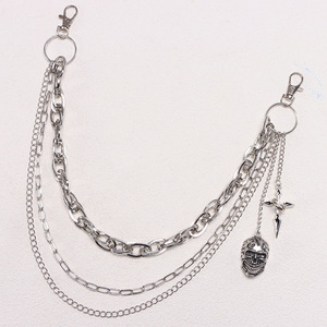 Multi Layered Metal Pants <b>Chain</b> <b>With</b> <b>Cross</b> And Skull Pendant Zinc Alloy Waist <b>Chain</b> For Casual Punk Style - Product Image 3