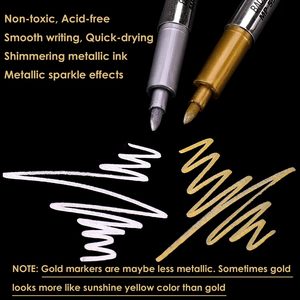 Silver <b>Gold</b> Metallic Marker <b>Pens</b> Waterproof Paint Marker <b>Pen</b> for Painting <b>Pens</b> Student Supplies Craftwork Art - Product Image 4