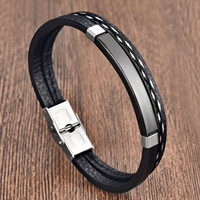 Bracelet Homme Personnalisé en Cuir Véritable et Acier Inoxydable avec Plaque à Graver pour Logo ou ID – Breloque Barre à Estamper