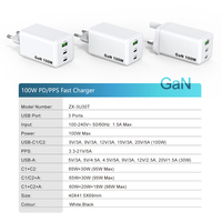 Penjualan laris baru GaN pengisi daya 100w USB-C 3 Port Cepat USB 30W Dinding PD Usb cepat C 100W pengisi daya ponsel Laptop