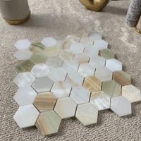 Mosaïque hexagonale moderne en marbre onyx, carrelage en pierre polie, parquet extérieur, hôtels, villas, salon, design graphique, vert et blanc