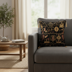 Cushion Cover With Black Color Turkish Fabric With Turkish Symbols Pattern.... Made in Turkey .... From Turkey - Product Image 3