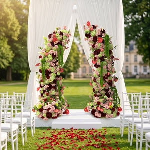 Arco de Flores Artificiales para Boda al por Mayor, Arcos Florales en Rosa, Verde y Rojo con Diseño de Cuerno de <span class=keywords><strong>Vaca</strong></span> para Decoración de Fondo de Boda al Aire Libre y Ceremonias - Product Image 1