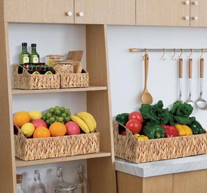 Juego de 3 Cestas de Almacenamiento Rectangulares de Mimbre Natural Tejido a Mano, Ecológicas, con Asa Integrada para Estantes del Hogar - Product Image 2