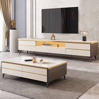 Meuble TV moderne de luxe avec table basse en bois et plateau en pierre pour appartement, salon, bureau à domicile, chambre