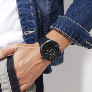 Futuristic Mens Unique Turbine Dial <b>Watch</b> Black <b>Case</b> Black Leather Strap Quartz Wristwatch - Product Image 4