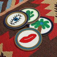 MANTU Sous-verres en perles de riz Boho Décoration de table faite à la main avec motif de cactus pour tapis et serviettes