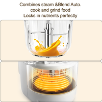 Procesador Eléctrico de Alimentos para Bebés 250ml, Mini Batidora de Purés SUS316 con 6 Cuchillas, Vaporera de Vidrio de Borosilicato Alto, Licuadora con Autolimpieza 450W EU