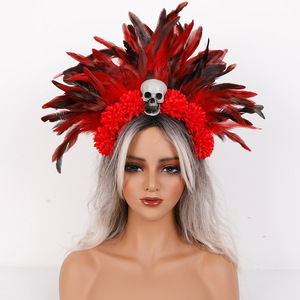 Diadema de Plumas con Calavera Personalizada para el Día de Muertos, Diadema Gótica para Halloween, Carnaval, Festival, Disfraz de Mascarada - Product Image 2