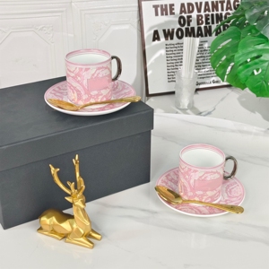 <b>Ceramic</b> Coffee <b>Cup</b> Saucer Set Bone China Engraving Technique Afternoon Tea Office Mug Dishwasher Microwave Safe Gift - Product Image 3