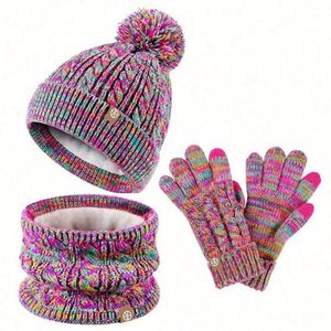Ensembles de bonnets d'hiver en tricot avec pompon, écharpes et gants pour enfants, tailles garçons et filles, vente en gros - Product Image 4