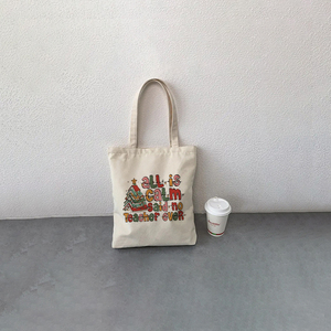 Bolsa de lona personalizada con estampado navideño para profesores con la frase 'All Is Calm Said No Teacher Ever', reutilizable para viajes, para mujer - Product Image 6