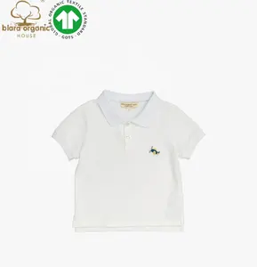 Geri dönüşüm üreticisi çocuk çocuk Polo gömlek yaz beyaz Bobo Choses organik GOTS sertifikalı pamuk Boy Plolo gömlek