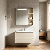 Kabinet Kamar Mandi Modern Terpasang di Dinding Tahan Air, Panel Kabinet Kelas Atas, Wastafel Keramik Premium, Lampu Sensor Radar