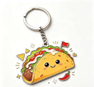 <b>Cute</b> Taco Metal Key Chain Enamel Food <b>Keyring</b> Silver Color Gift Accessory for Bag and Car - Product Image 3
